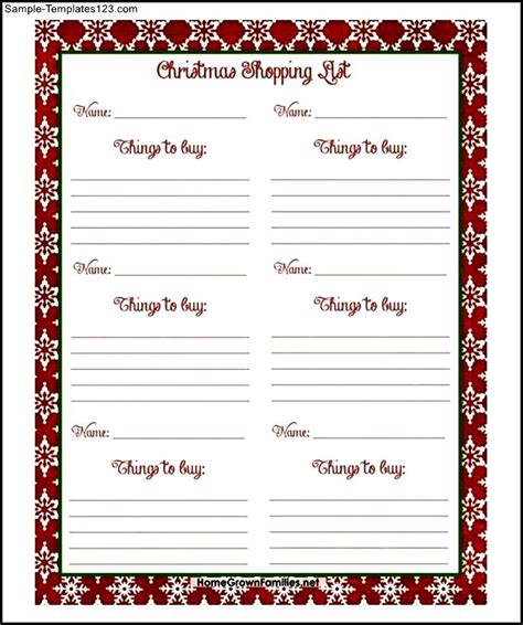 Christmas Shopping List Template Word
