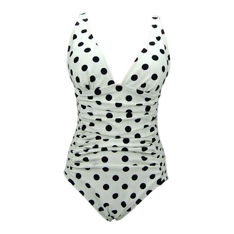 Retro Polka Dots One Piece Bathing Suit White And Black 41