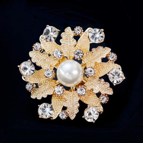 Flower Imitation Pearls Brooches Crystals Rhinestone Brooch Pins For Bridal Wedding Bouquet