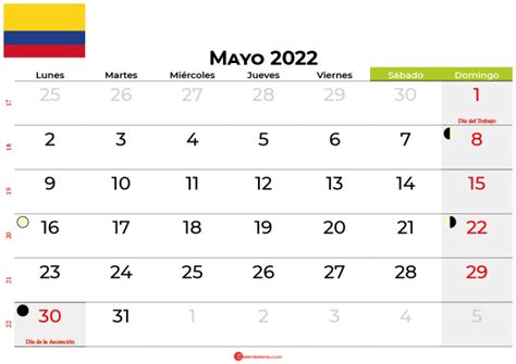 Descargar Calendario Mayo Colombia Para Imprimir