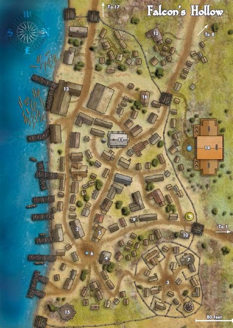 Map Of The Town Of Falcons Hollow Pathfinder Golarion Fantasy Map