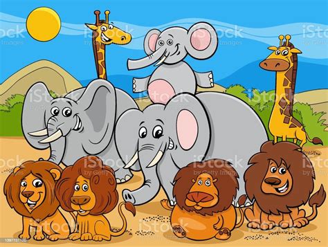 Stock Ilustrace Kreslená Africká Divoká Zvířata Postavy Skupina