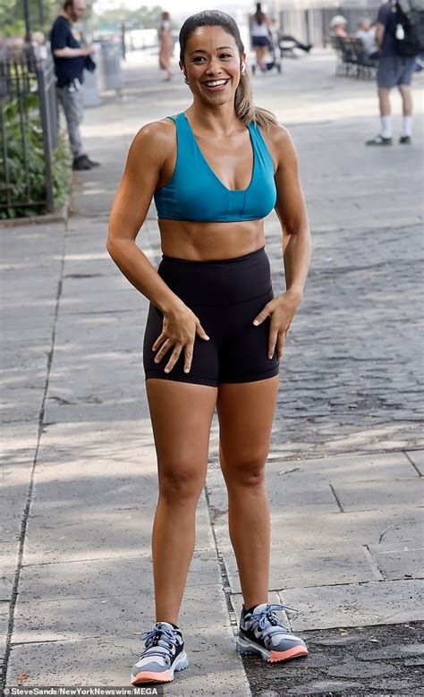 Gina Rodriguez Flaunts Her Chiseled Abs While Taking A Run On The Set