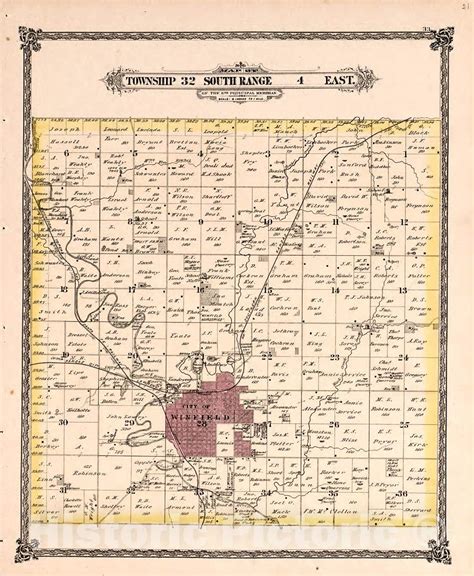 Historic 1882 Wall Map Historical Atlas Of Cowley County