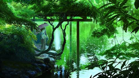 Lake Plants Forest The Garden Of Words Nature Anime Green