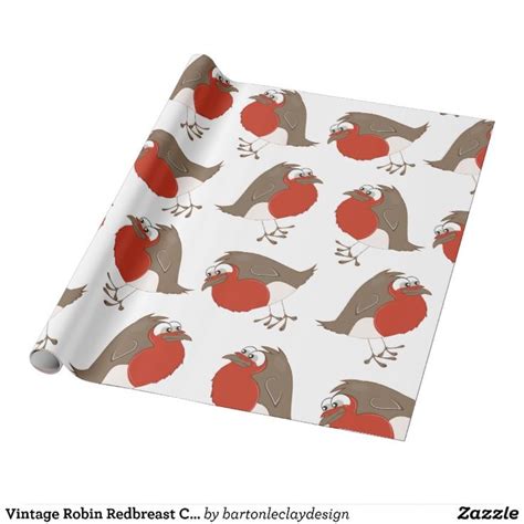 Vintage Robin Redbreast Cartoon Pattern Wrapping Paper Holiday Prints
