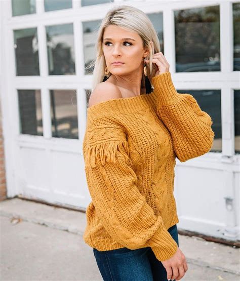 willow and root fringe cable knit sweater women s sweaters in mustard buckle