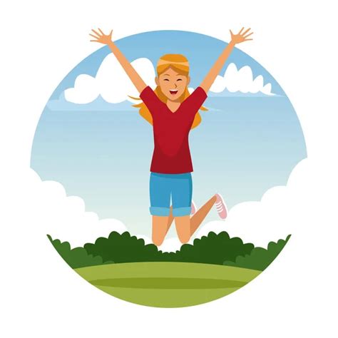 Cartoon Young Happy Woman Jumping — Stock Vector © Deniscristo 13840185