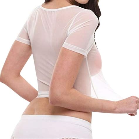 Aurorax Aurora X Womens Sheer Mesh See Through Short Sleeve Crop Tops Casual T Shirt