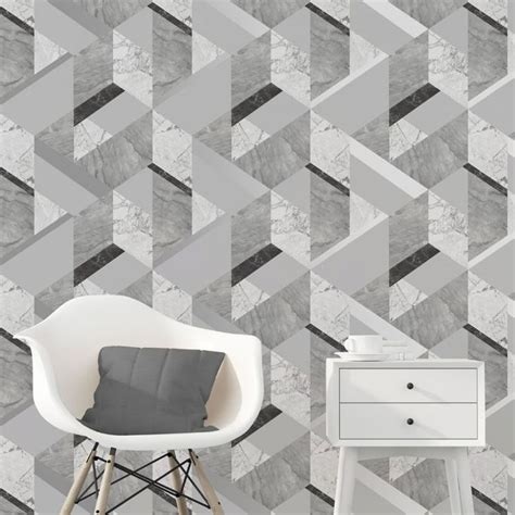 Marblesque Geometric Marble Wallpaper Grey And Silver Fine Decor