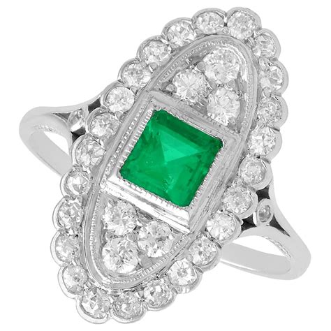 Antique Edwardian Emerald Diamond Platinum Ring At 1stdibs
