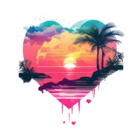 Watercolor Sunset Heart Summer Beach Ai Generative 23953963 Png