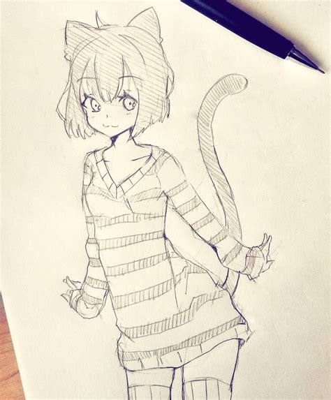 Anime Cat Girl Sketch Girl Drawing Sketches Cat Sketch Anime Sketch