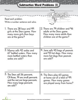 In case of addition and subtraction word problems, the question generally revolves around some quantity of an object, which increases and we hope these questions helped you understand addition and subtraction word problems in a better way. Wordy Word Problems: Subtraction #1 | Worksheet ...