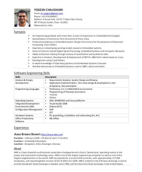 A senior professional software engineer with 12 years of experience in application design and development with an innovative concept to the next evolutionary. Software Engineer Resume Example - 15+ Free Word, PDF Documents Downlaod | Free & Premium Templates