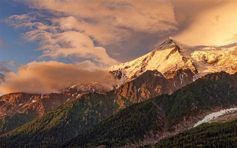 1920x1080 Landscape Nature Alps Mountain Sunset Clouds Snowy Peak Trees