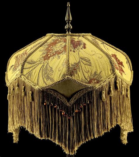 Victorian Lamp Shade Heavy Embroidered Fabric W Gold Silk Rust Beading