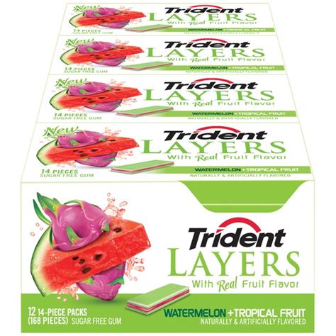 Trident Layers Watermelon Tropical Fruit Sugar Free Gum 14 Ct