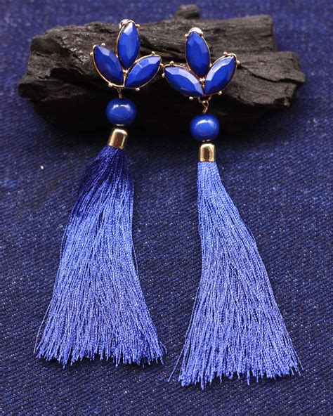 Navy Blue Thread Earrings By Chic Mela The Secret Label