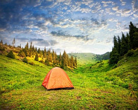 Camping Tent In Mountains Stock Photo Image Of Landscape 25758488