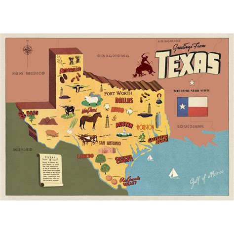 This Texas Sightseeing Map Souvenir Vintage Style Poster Is Texas