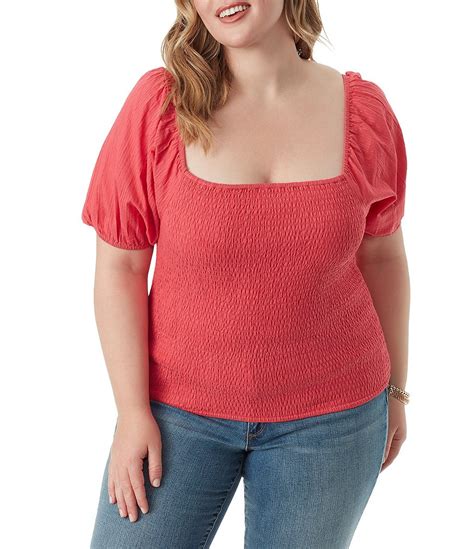 Jessica Simpson Plus Size Square Neck Short Puffed Sleeve Smocked Top