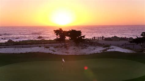 Pebble Beach Golf Course At Sunset By Aerial Drone Stock Video Footage