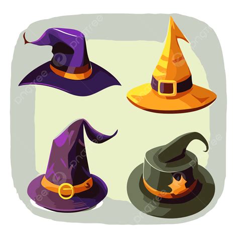 Topi Penyihir Vektor Clipart Stiker Empat Topi Penyihir Dengan Warna
