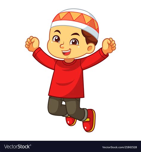 Moslem Boy Jumping Royalty Free Vector Image Vectorstock