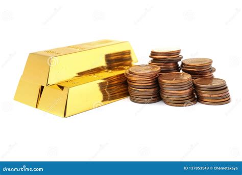 Gold Bars And Coins Stock Image Image Of Currency Isolated 137853549