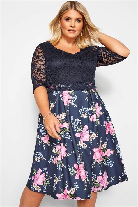 yours london navy floral lace overlay skater dress yours clothing