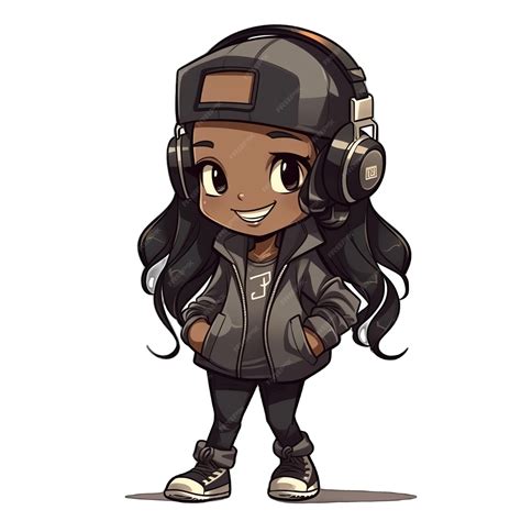 Premium Ai Image Cute Chibi Black Girl In Hiphop Style Illustration