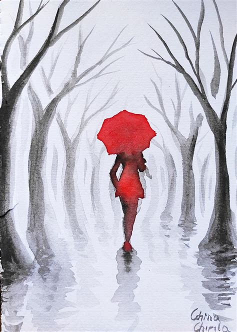 Woman With Red Umbrella Painting By Chirila Corina Pixels