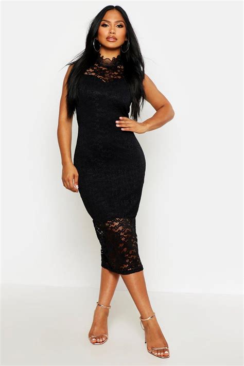Boohoo Womens Boutique Clare Lace High Neck Bodycon Midi Dress Ebay