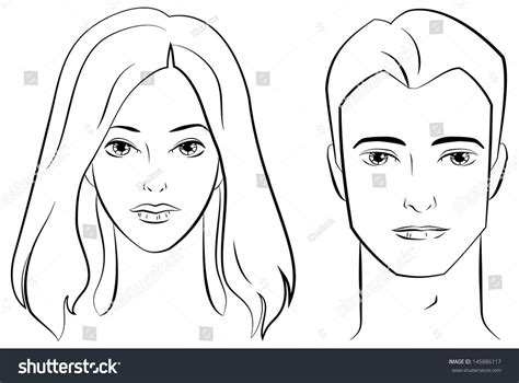 Ink Drawing Male Female Faces Stock Vector 145886117