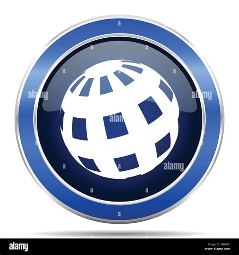 Earth Blue Silver Metallic Round Glossy Vector Icon Modern Design Web