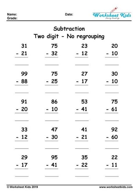Worksheet Subtraction Without Regrouping
