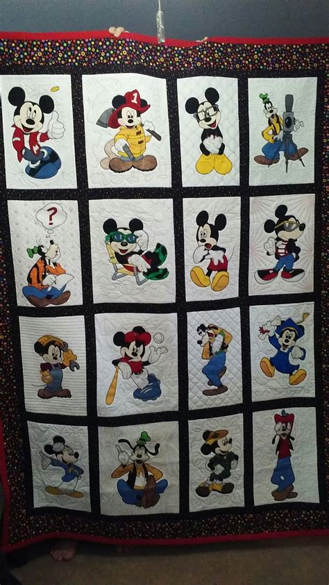Micky And Goofy Applique Twin Size Quilt Done As A Quilt As You Go