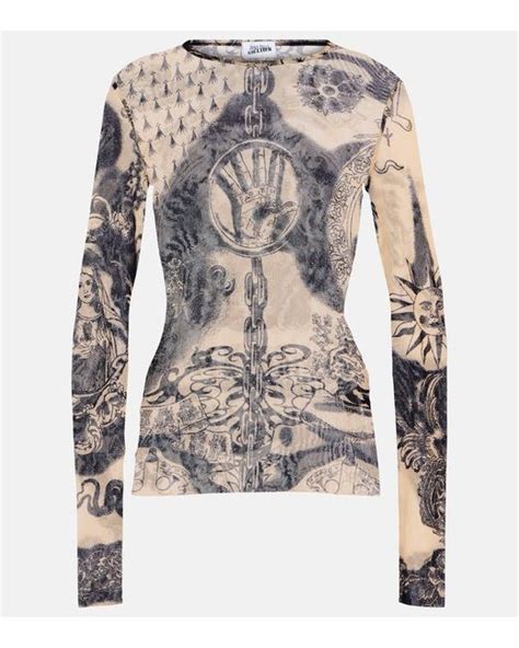 Jean Paul Gaultier Tattoo Collection Printed Mesh Top Lyst