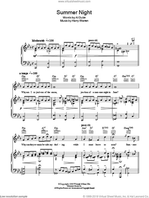 Niemack Summer Night Sheet Music For Voice Piano Or Guitar