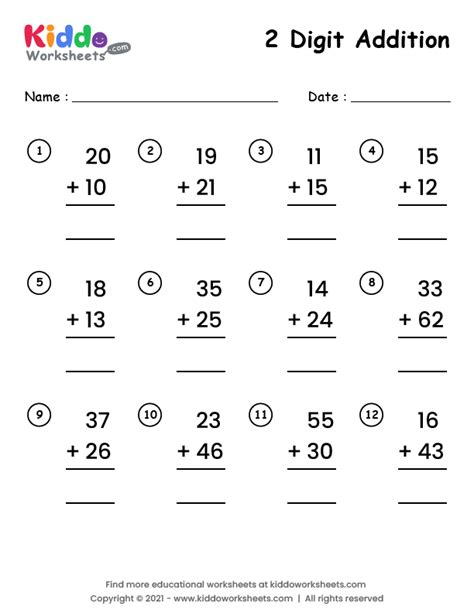 Addition Worksheets Add 2 Digit Numbers In Columns With Worksheets