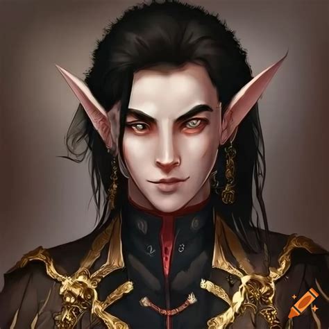 artwork of a regal high elf with black hair