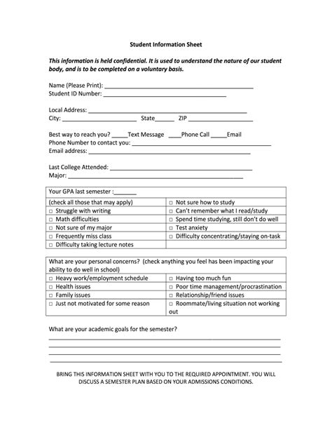 Student Information Sheet College Fill Online Printable Fillable