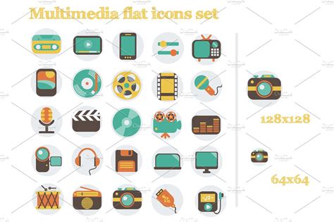 Multimedia Flat Icons Set Icons ~ Creative Market