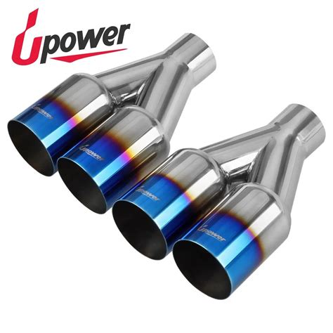 Buy Pack Of 2 Dual Exhaust Tips Blue Burnt 304 Polished Stainless Steel