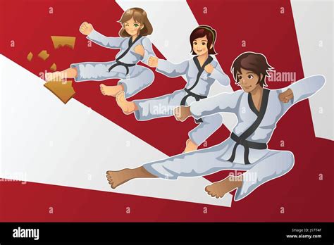 A Vector Illustration Of Martial Art Banner With Kids Practicing Karate