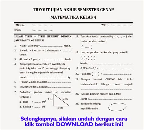 Download Soal UKK Matematika Kelas 4 Semester Genap - Rief Awa Blog