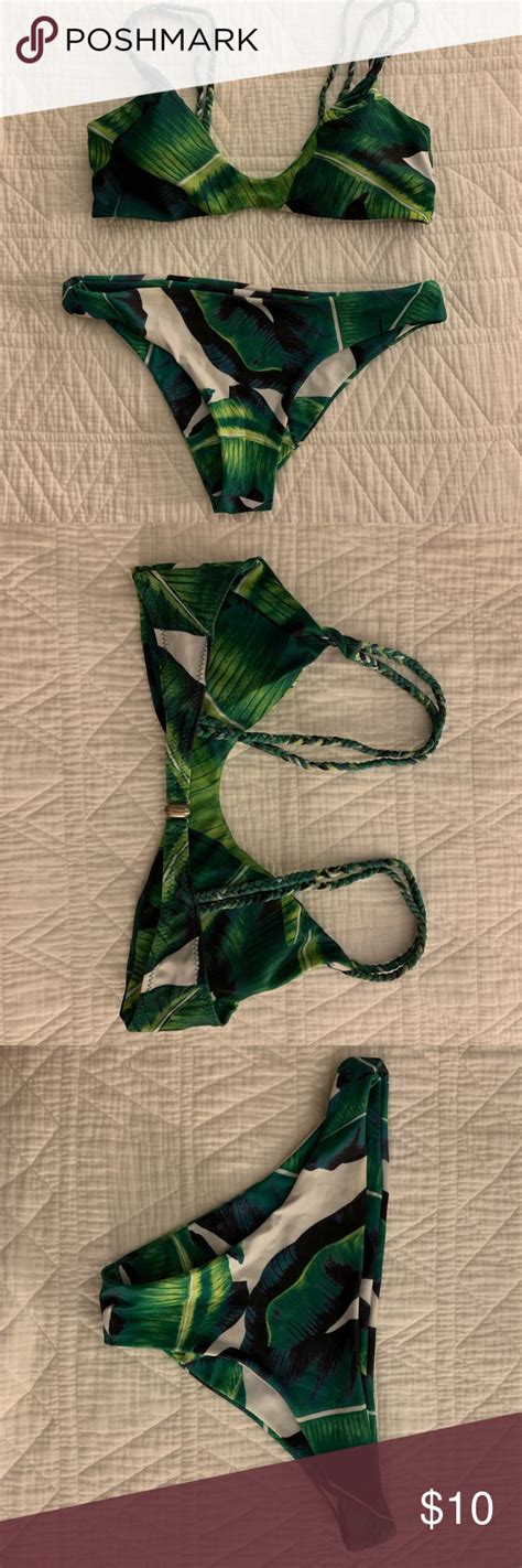 Green Leaf Forest Pattern Bikini Size L Leaf Print Bikini Bikini
