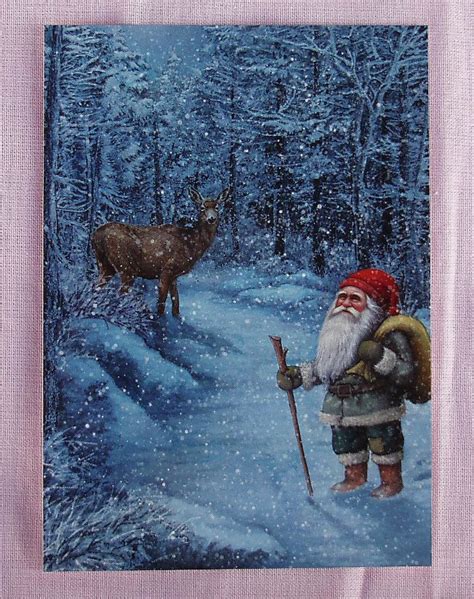 Gnome And A Roe Deer In Winter Sweden Tomte Nisse Santa Elf Pixies