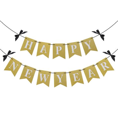 1 Pc Banner Glitter Bowknot Happy New Year Letters Swallowtail Pull